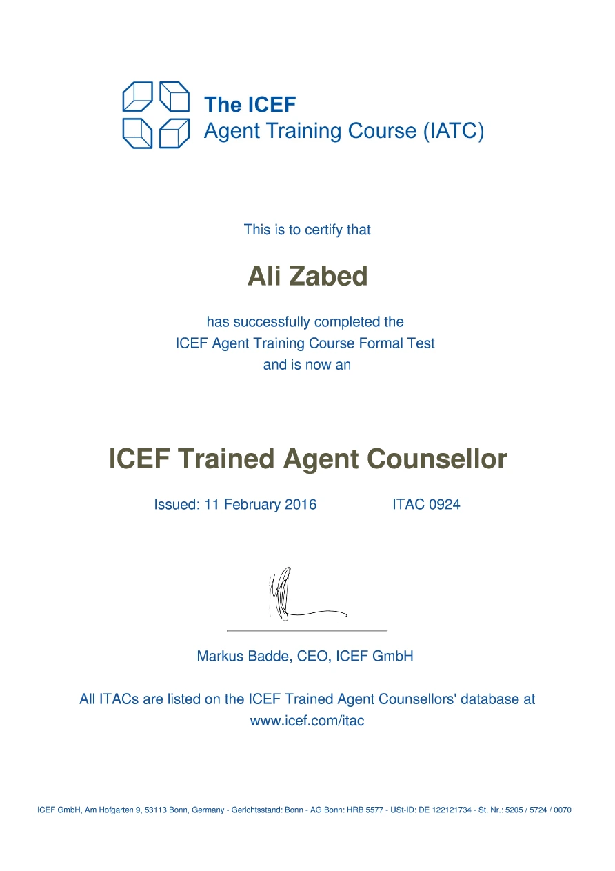 ICEF Certificate