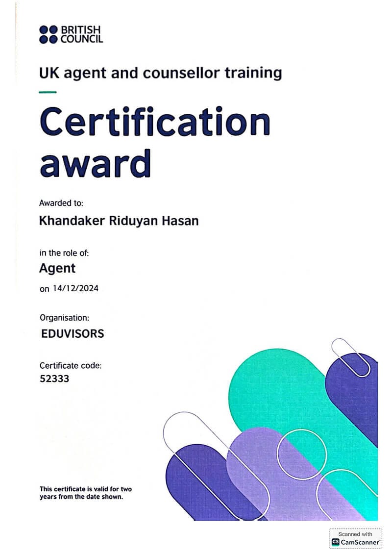 Khandaker Riduyan Hasan Certificate